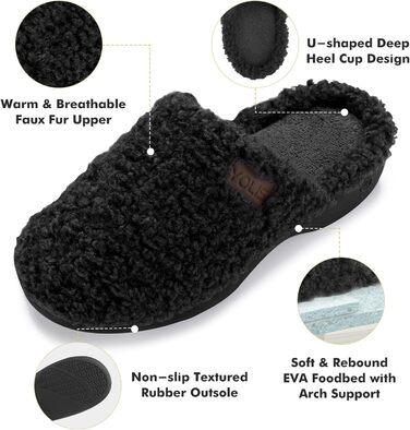 Жіночі тапочки YOLIS Flauschig з підтримкою склепіння стопи, м'які, з піною з пам'яті, зручні та теплі для дому та вулиці, чорні, 36/37 EU