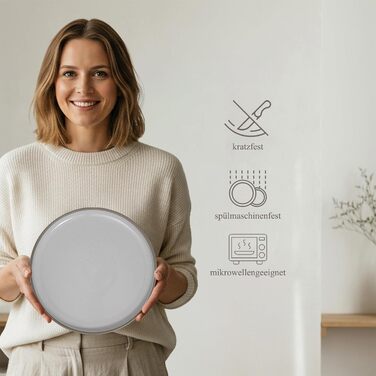 Сервіз Hausfelder для 8 осіб, 32 деталі, кераміка – 24-х предметний набір посуду з тарілок, мисок та чашок – стійкий до миття в посудомийній машині, сучасний дизайн (Nordic Sand)