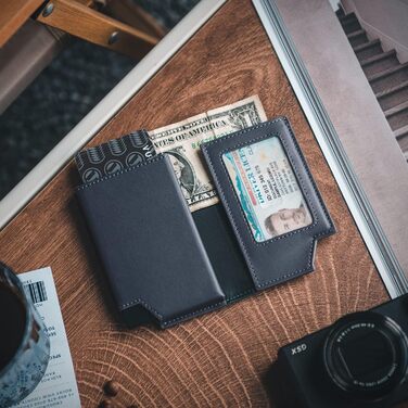 Картхолдер VULKIT RFID захист шкіряний, чоловічий та жіночий, з відділенням для грошей, магнітний замок, темно-синій