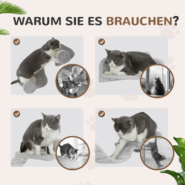 PawHut Cat Climbing Wall Set, 4-Piece Cat Furniture with Steps, Ladder, Jumping Towers, Scratching Posts, Play Ball, Sisal, for Cats up to 5 kg, Light Gray | Aosom