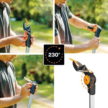 Телескопічний сучкоріз Fiskars UPX86 для свіжих гілок, антиадгезійне покриття, сталева лезо, алюмінієва ручка, 2,4–4 м, чорний/помаранчевий