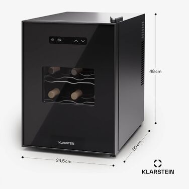 Klarstein Freistehendій виноховильник, 1 зона, 12 пляшок, 5-22°C. Виноховильник з прозорою дверцятами для вина та пива.