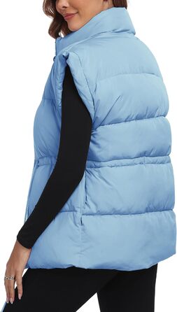 Жіноча велика пухова жилетка ELLEVEN, стеганий, з капюшоном, на блискавці, без рукавів, з кишенями, світло-блакитна