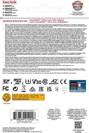 Карта пам'яті SanDisk Extreme microSDXC 128GB з адаптером, швидкість читання до 190МБ/с, клас A2, V30