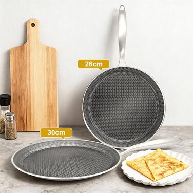 Сковорода для млинців з нержавіючої сталі 26 см з антипригарним покриттям, індукційна сумісність