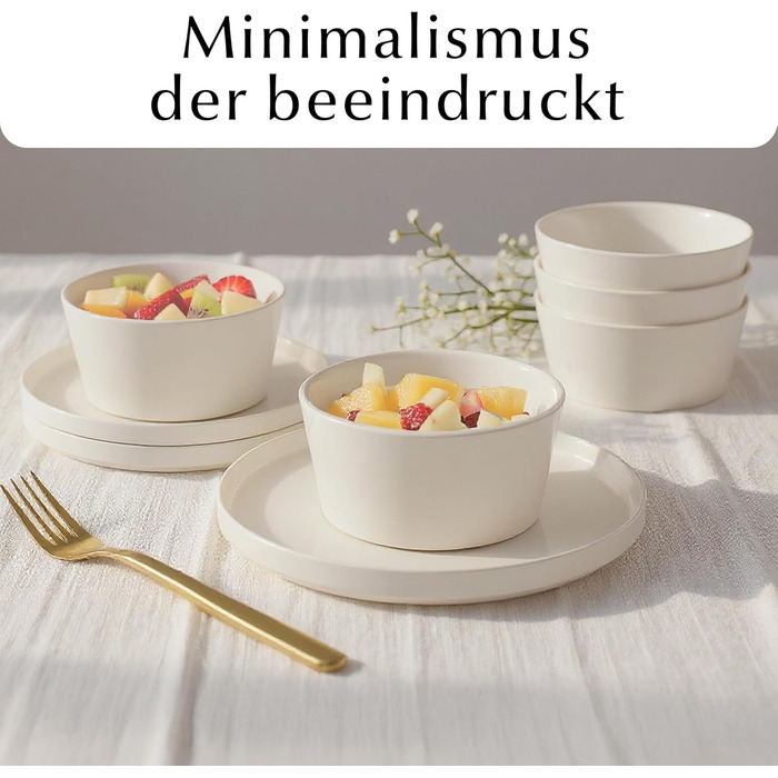 Набір посуду Miamio на 8 осіб (24 елементи) - сучасний сервіз з кераміки, білий, для посудомийної машини та мікрохвильової печі, Luxe Collection