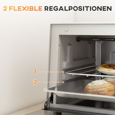 HOMCOM 9L Mini Oven with Baking Tray, Grill Rack, 100°C-230°C, with Adjustable Temperature and Cooking Time, 60 Min. Timer, 750W, Stainless Steel, Cream White | Aosom