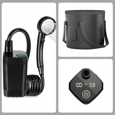 Кемпінговий душ 20Л з помпою, акумулятор 6000мАг, зарядка USB-C, шланг 2м