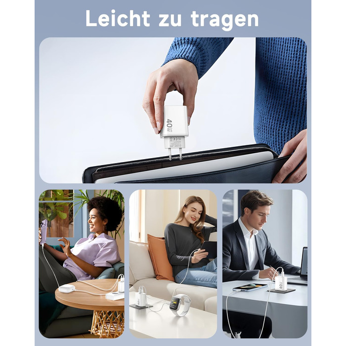 Зарядний пристрій 2x40W USB-C для iPhone 17 Pro Max/Pro/16/15 Plus, iPad Pro/Air, з кабелем 2м (Білий)