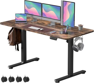 VOSATRON Electric Height Adjustable Desk 160x60cm with Memory Control & Anti-Collision Technology - Standing Desk with Wheels, Joiner Board, Black Frame/Black Tabletop