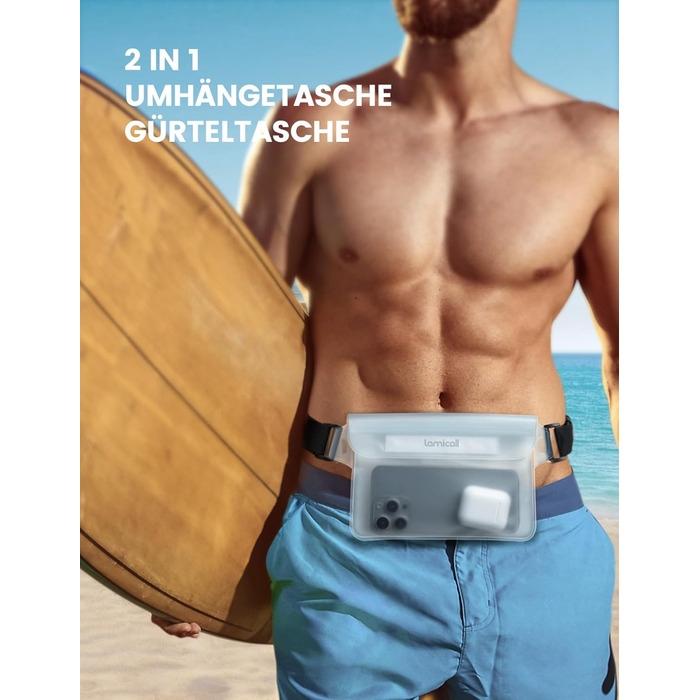 Водонепроникна сумка Lamicall [2 шт.] - водонепроникний поясний мішок з регульованим ремінцем, IPX8, для водного спорту, плавання, пляжу, подорожей (прозора)