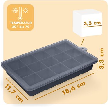 Форми для льоду Blumtal з силікону 2x24 шт. з кришкою - Силіконові форми для льоду 2,6 см - 2 шт. - Без BPA - Чорно-блакитні кубики M (XL)