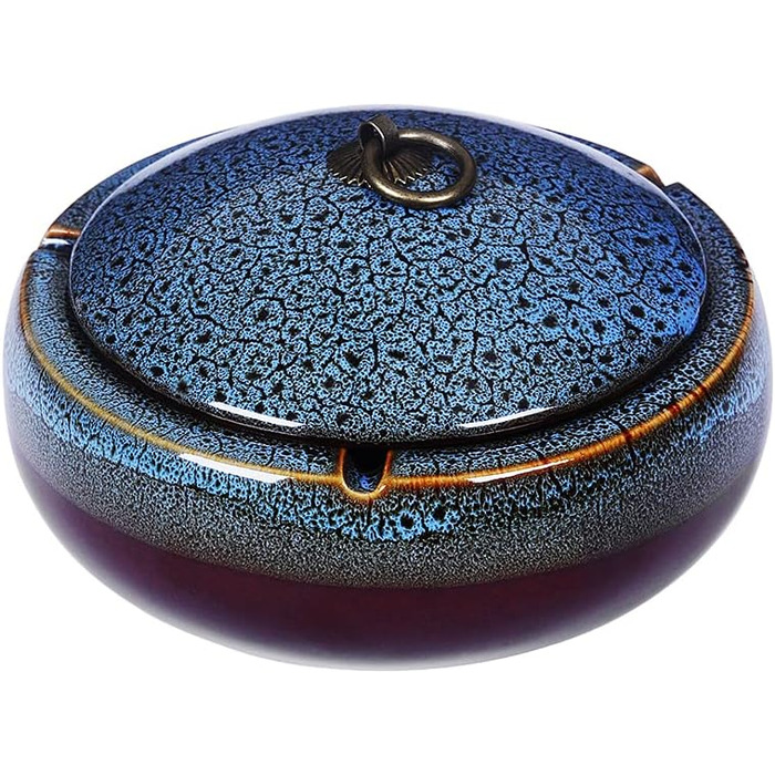 Керамічний попільничка з кришкою, вітрозахисний, для сигарет, внутрішнє та зовнішнє використання, для офісу та дому (5.2' блакитний)