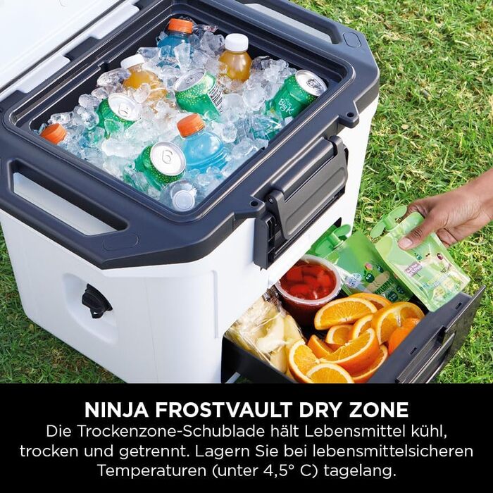 Ninja FrostVault Холодильник 28L, Преміум ізольований, зберігає лід до 6 днів, вбудована шухляда для сухого льоду, вміщує 48 банок, Cloud White FB131EUWH Білий