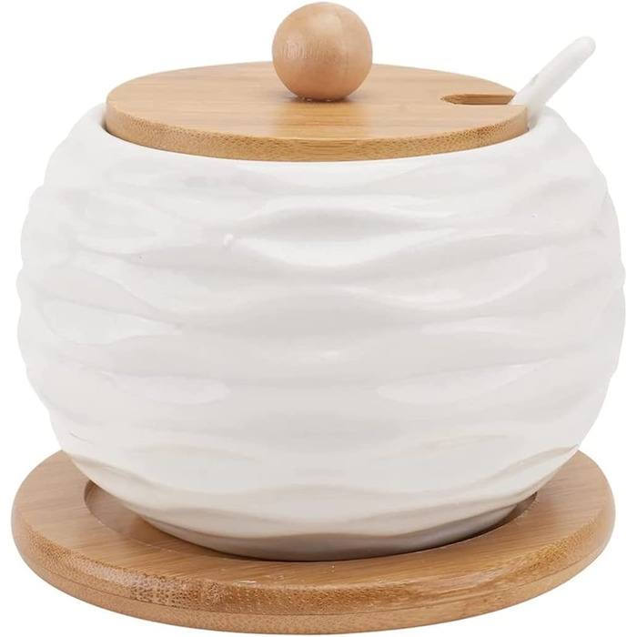Керамичні банки для спецій, цукру та солі з бамбуковими кришками та ложками - набір для кухні