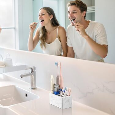 Тримач для зубних щіток Luxspire з 5 відділеннями, з пісковику, для ванної кімнати, електричний, органайзер для зубних щіток та пасти, білий мармур, 1 шт.