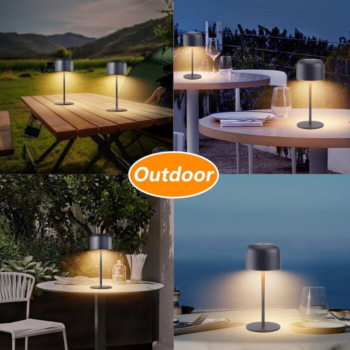 Акумуляторний LED настільний світильник Klighten з димером, чорний (2 шт.). Водонепроникний IP54, USB-C, 3 кольори світла (3000K-6000K), алюмінієвий, 21 см.