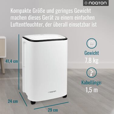 Noaton® DF 4212: Електричний осушувач повітря 13,2 л/24г з відводом, автовимкненням, тихий, для 45 м², таймер, бак 2,1 л, для квартири, підвалу