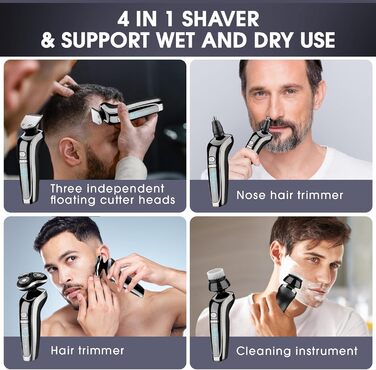 Електричний набір для гоління Anluomania 4-в-1: гоління, стрижка бороди, триммінг, видалення волосся з носа. LED дисплей, акумулятор, для подорожей