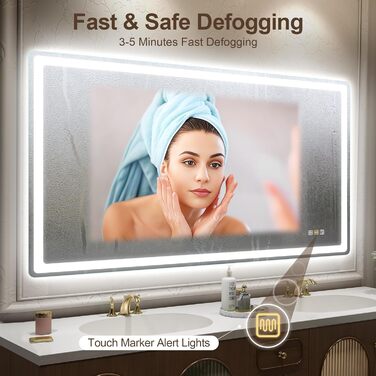 Дзеркало для ванної кімнати зі підсвічуванням STARLEAD 100x70 см з Bluetooth, антизапотівання, регулювання яскравості, 3 кольори світла, пам'ять, IP44, LED, горизонтальне/вертикальне, HD скло, Madrid Silver (M3015)