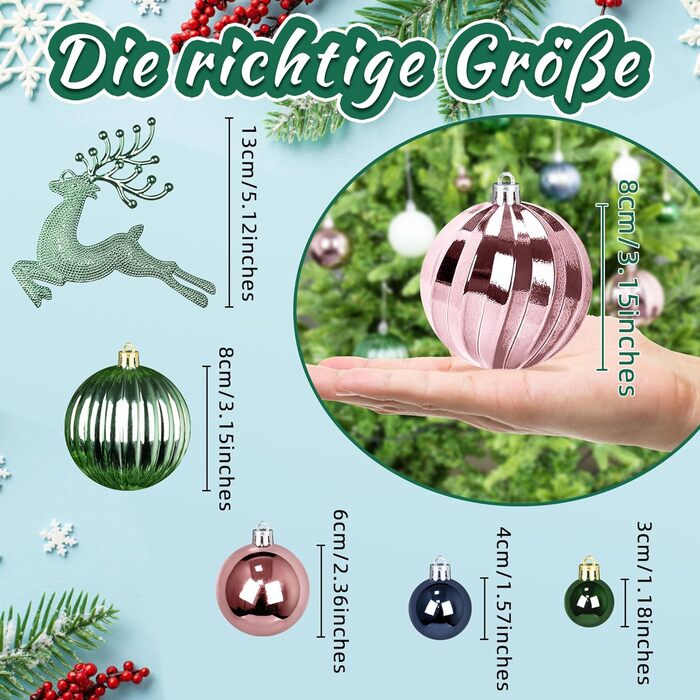 Новорічні кулі для ялинки Gaoyong (50 шт., зелені) - прикраси для ялинки, декор для святкування з родиною та друзями