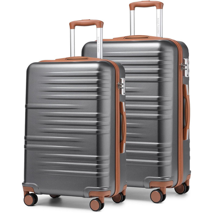 Чемодан British Traveller середнього розміру, 64 x 43 x 26.5 см, з TSA-замком, ABS+PC, сірий (24'+28')