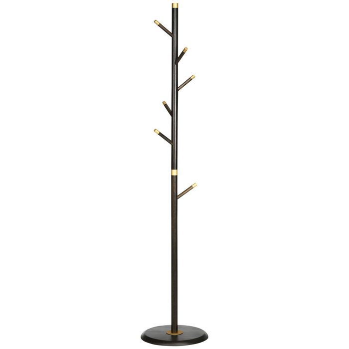 HOMCOM Coat Rack with 6 Hooks, Walnut Finish Metal Clothes Rack, Freestanding Coat Stand for Entryway, 36x36x180cm