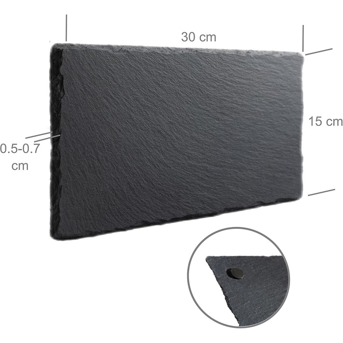 Set of 6 Slate Serving Boards, Tapas, Sushi Plates, Black Slate Serving Platter, Cheese Board – Tray Serving Tray with Non-Slip Pads – 30x15 cm