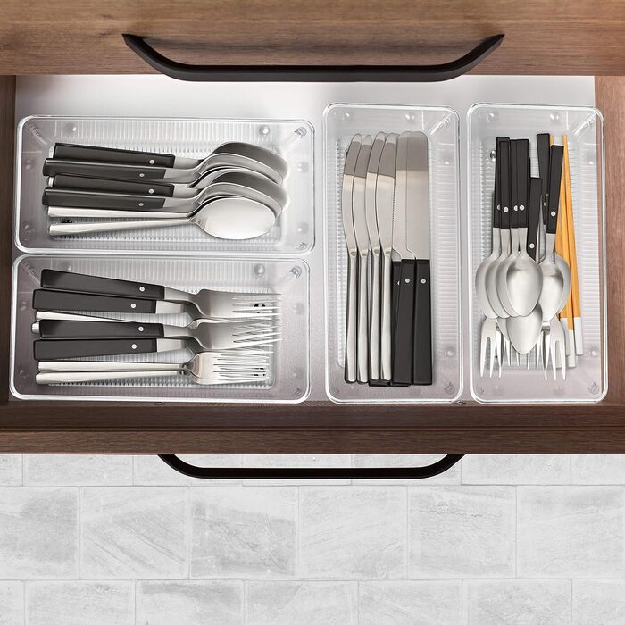 Kurtzy Refrigerator Organizer Box Set for Kitchen, Cabinets (8 Pcs) Plastic Organizer 20cm Long, Transparent Organization System for Bathroom, Pantry, Freezer, Kitchen Cabinet Organizer Drawer