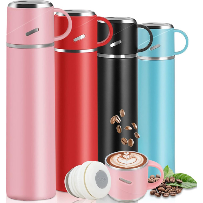 Термос IAGORYUE з нержавіючої сталі, 0.55л, з ізоляцією та кришкою без витоку, з ручкою. Подвійні стінки, зберігає температуру 12 годин. Для спорту, офісу, відпочинку на природі (Рожевий)