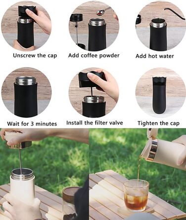 Френч-прес для кави та чаю, нержавіюча сталь, термокружка з фільтром, чорний