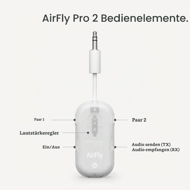 Bluetooth-трансмітер та ресивер Twelve South AirFly Pro 2 для AirPods та навушників, Glacial White