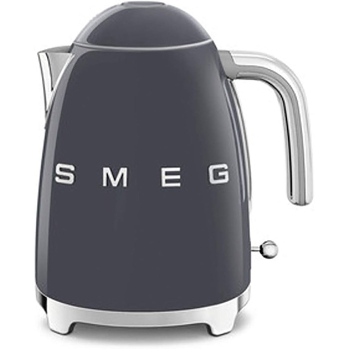 Електричний чайник Smeg KLF03PKEU 1.7L сірого кольору з нержавіючої сталі, з м'яким відкриванням кришки та фільтром від накипу