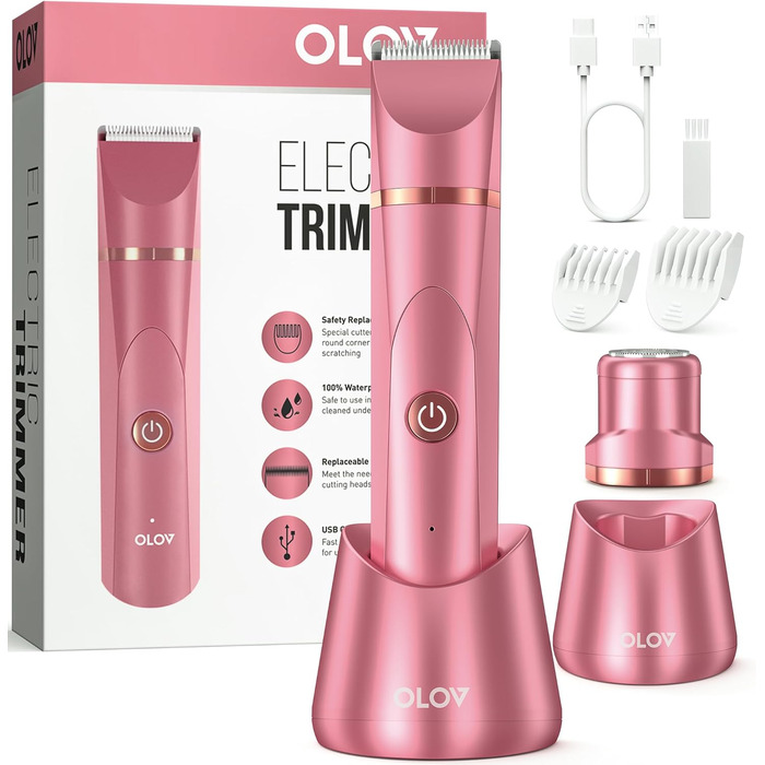 Електричний жіночий епілятор для тіла та обличчя, для інтимної зони, мокрий/сухий, з USB-зарядкою, рожевий