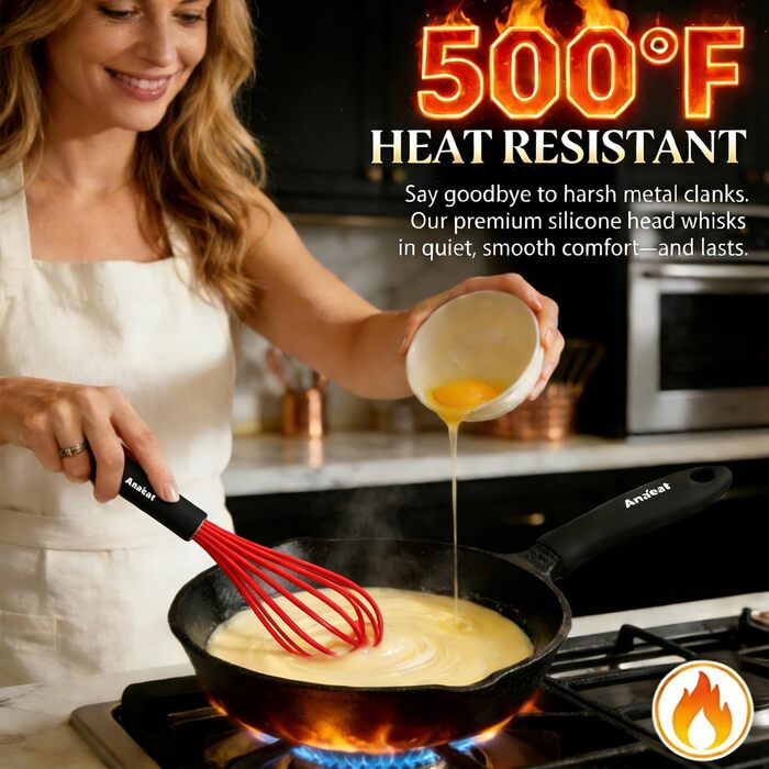 Набір міксерів Anaeat з силікону, 3 шт. – міцний сталевий дріт всередині, стійкий до високих температур. Ідеально підходить для посуду з антипригарним покриттям. Для збивання, змішування, приготування. (Червоний) 21 см + 26 см + 30 см