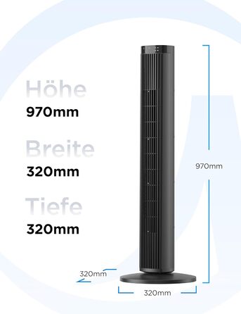 Вентилятор підлоговий Midea FZ10-26MR (BL) 96 см, з пультом, тихий 33 дБ, з осциляцією 90°, таймер 15 год, LED дисплей, 4 швидкості/режими, для спальні та офісу, чорний