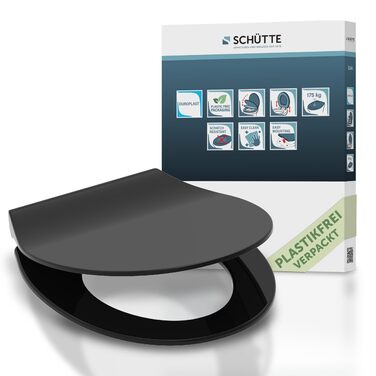 Слімова сидіння для унітаза SCHÜTTE SLIM з мікроліфтом (м'яке закриття), Duroplast, чорний колір, витримує до 175 кг