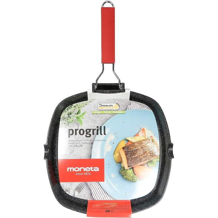 Антипригарна гриль-сковорода Moneta Pro Grill 28x28 см з складаною ручкою для індукції