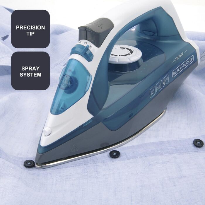 Праска з парою Black+Decker Blau BXIR2200E, 2200 Вт, пластик, 370 мл, 120 г/хв