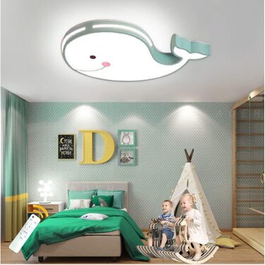 LED Ceiling Lamp Dolphin Shape, Dimmable with Remote Control, Boy Girl Baby Kids Children's Room Lamps Ceiling, Children's Room, Bedroom Lamp, Room Lighting Chandelier, White, 50cm (Green, 50)