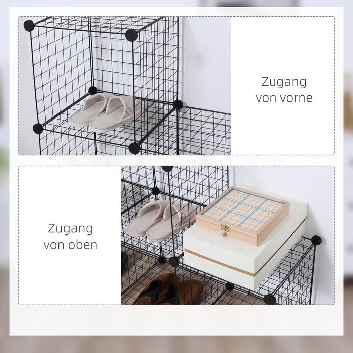 HOMCOM Shelf Unit, Storage System with 6 Cubes, DIY Wire Grid Cube Shelf, Tiered Shelf for Living Room, Bedroom, Black, 109 x 37 x 109 cm | Aosom
