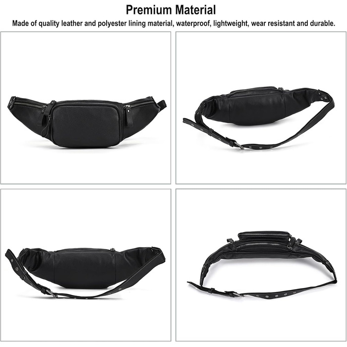 Чоловіча сумка на пояс з натуральної шкіри LUUFAN, чорна (1030)