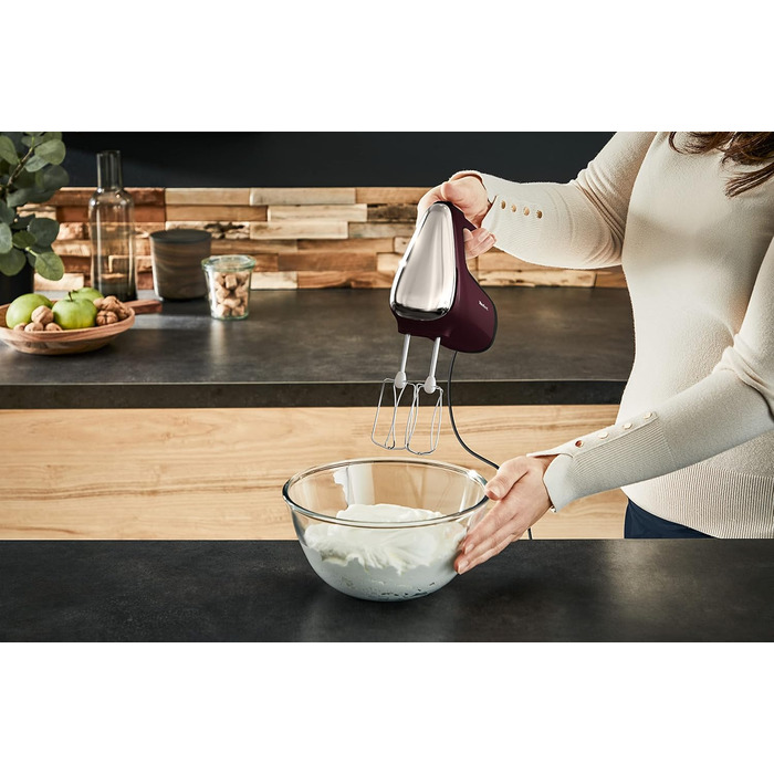 Міксер ручний Tefal Powermix Silence HT6525, 600 Вт, 5 швидкостей + турбо, червоний, 2 вінчики та 2 гачки з нержавійки, насадка-блендер, комплект