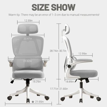 Ергономічне крісло для офісу - регульоване по висоті, з підйомною спинкою, сіткою та підтримкою попереку, відкидними підлокітниками. Підходить для дому, геймінгу та навчання (сірий, середній)