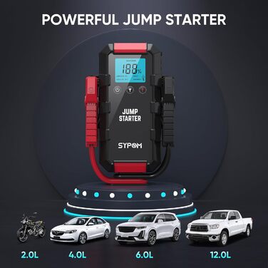 Портативний пусковий пристрій для автомобіля: 6000A, 12V, LED-ліхтарик, для бензинових та дизельних двигунів до 12.0L