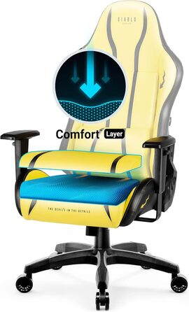 Ігрове крісло Diablo X-One 2.0 Electric Yellow L, ергономічне, регульовані підлокітники, подушки для шиї та попереку