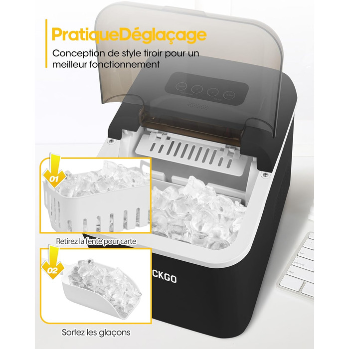 Smart Ice Maker Machine with WiFi Control - 15KG Daily Output, Fast Ice Production (6 mins/9 cubes), Self-Cleaning, 2 Sizes, for Kitchen, Office, Bar, Party, RV (Black)