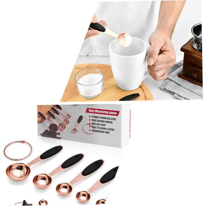 Cieeo Measuring Spoon Set in Rose Gold Kitchen/Baking Utensils Stainless Steel Spoons for Dry and Liquid Ingredients, Home Use, Spoons with Engraved Handle, Stackable Storage