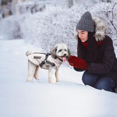 Osleidy Dog Winter Coats, Warm Dog Coats Reflective Dog Clothing Waterproof Puppy Vest for Cold Weather with Dog Harness for Small Medium Dogs (White, M)