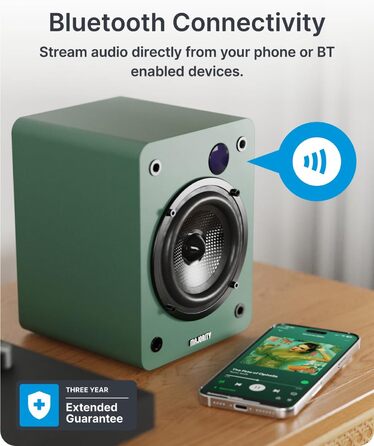 Активні колонки Majority D50X | 60W, Bluetooth 5.3, HDMI ARC, AUX | Hi-Fi стерео система для ПК та дому | Студійний монітор з вуфером з вуглецевого волокна (Зелений)